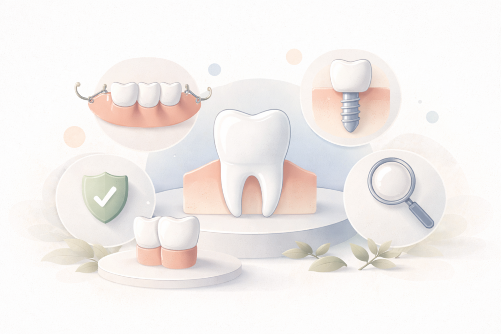 representación visual de distintas opciones para restaurar la función dental